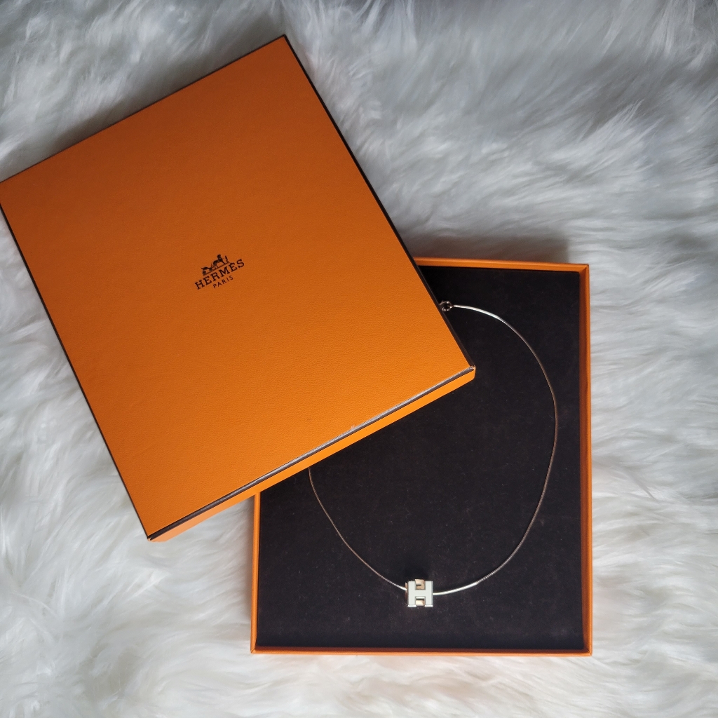Hermes Gold Plated And White Enamel Cage D'h Pendant Necklace
